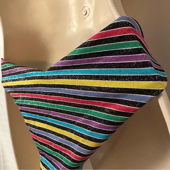 WEWOREWHAT Lurex Stripe High Neck Bikini Top and Delilah Bottoms Size M NWT - Picture 10 of 10